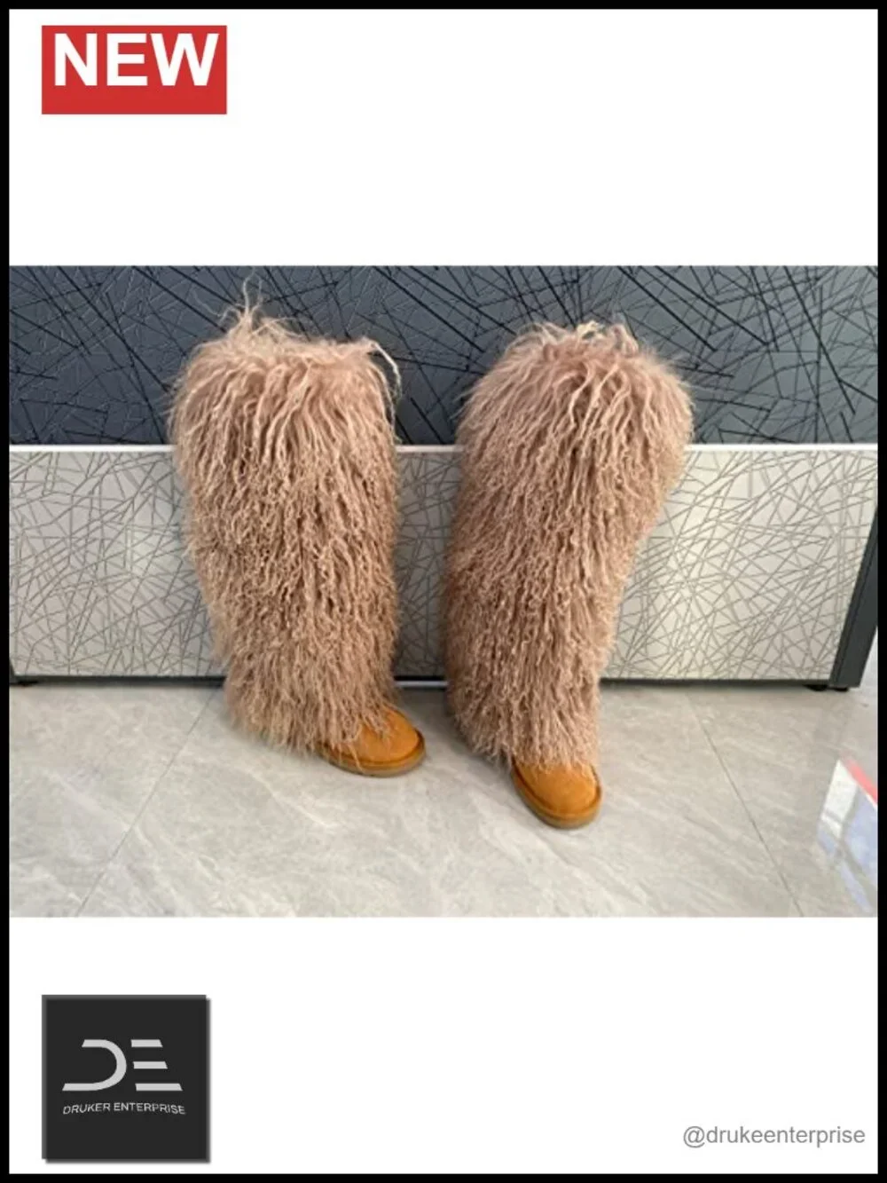 Genuine Mongolian Lamb Fur Over Knee Boots Tall Fluffy Warm Winter Shoes